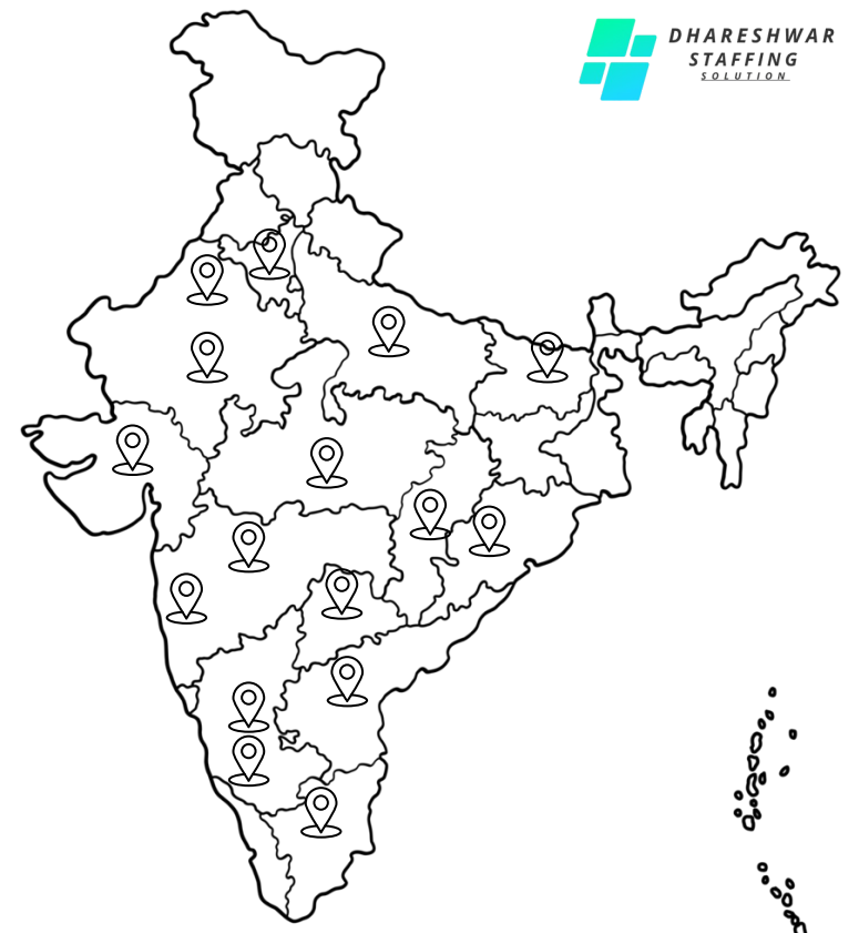 India map with Dhareshwar Staffing locations highlighted